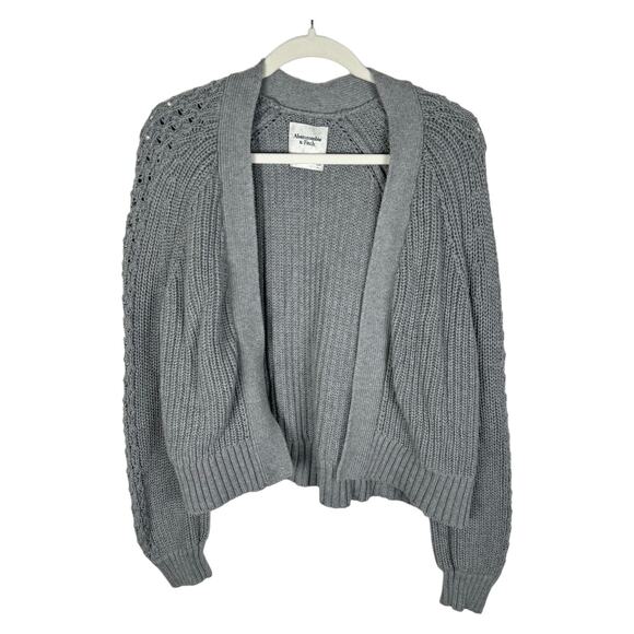 Abercrombie Chunky Knit Cardigan Sweater Womens S Gray Balloon Sleeve Open Front - Picture 1 of 9